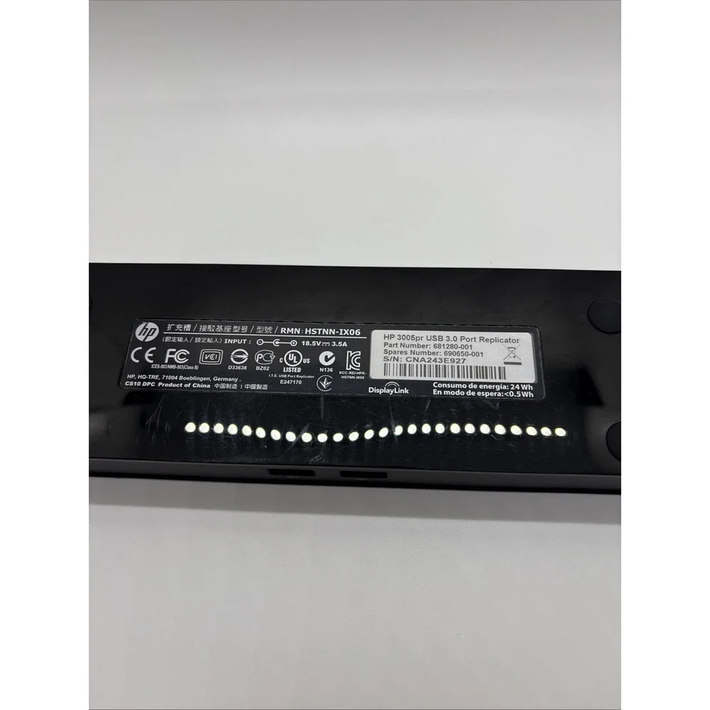HP 3005PR 681280-001 USB 3.0 Port Replicator DisplayPort HDMI No Cable